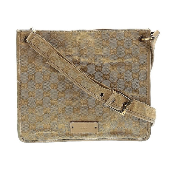 Gucci beige tan monogram canvas and leather shoulder bag - Picture 1 of 12
